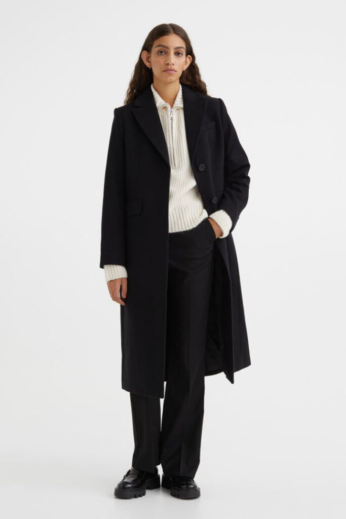 donna con cappotto lungo basic nero