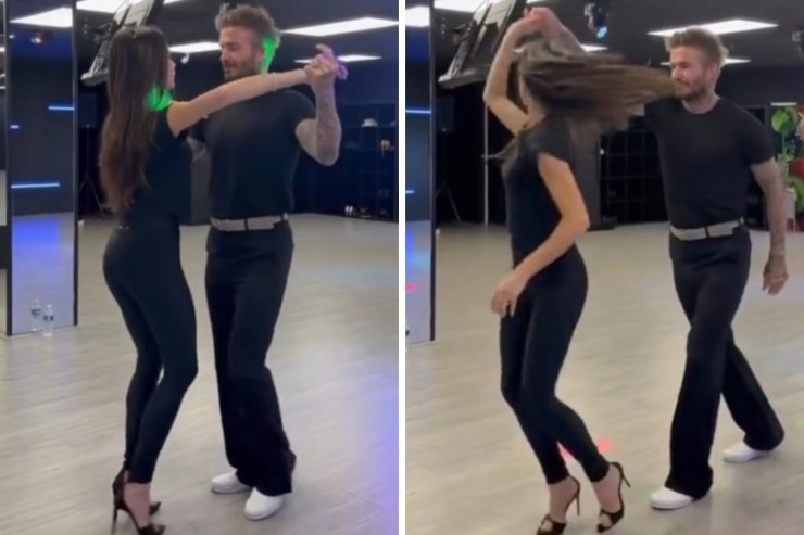 David e Victoria Beckham mentre ballano la salsa