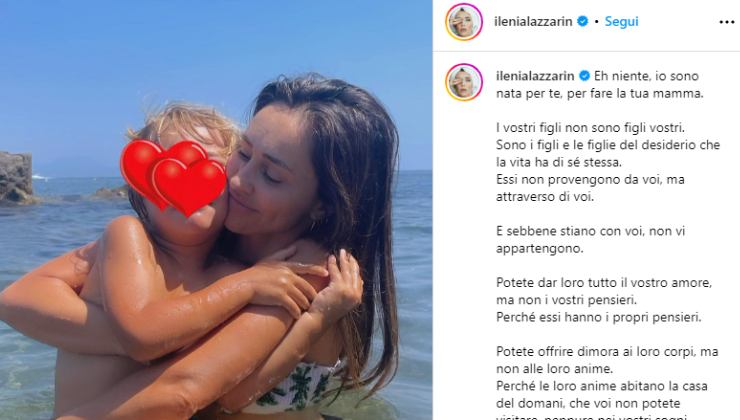 ilenia lazzarin, la dedica al figlio