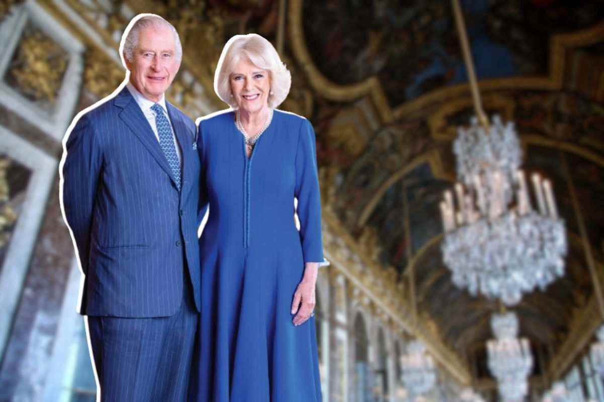 Re Carlo III e la regina consorte Camilla a Versailles, tavola imbandita con cristalli e peonie colorate come ai tempi di Re Sole