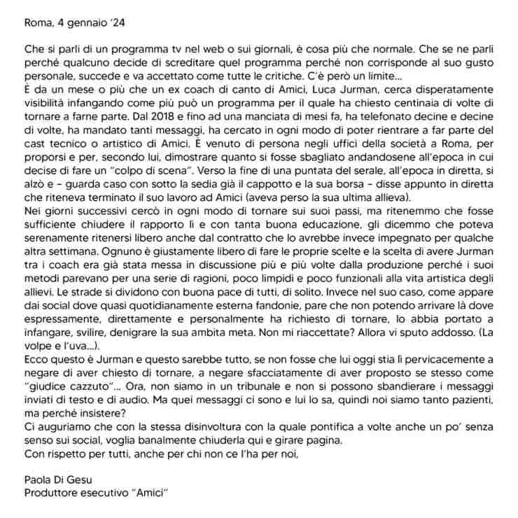 Nota ufficiale Amici