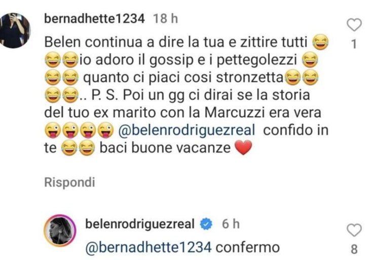 Belen Rodriguez conferma il tradimento di Stefano De Martino