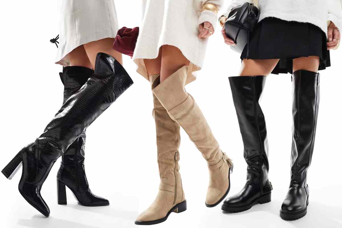 collage foto gambe donne con stivali cuissardes