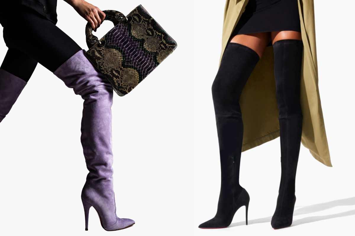 collage foto gambe modelle con stivali cuissardes sexy