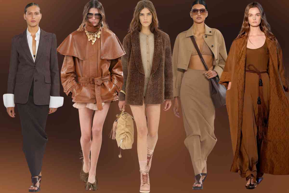 collage foto modelle sfilate abiti Mocha Mousse