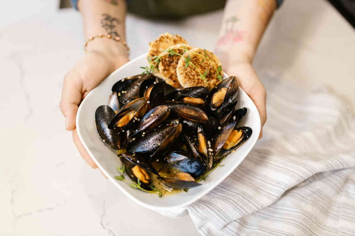 Sauté di cozze in primo piano