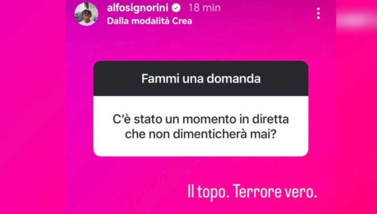 Story Instagram con commento di Alfonso Signorini