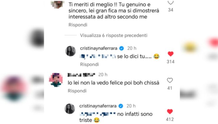 Commenti di Cristina Ferrara su Instagram