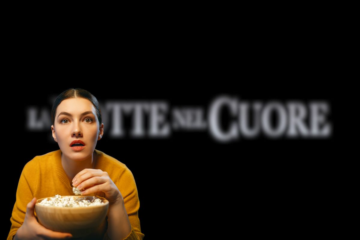 Logo La notte nel cuore e donna che mangia pop corn