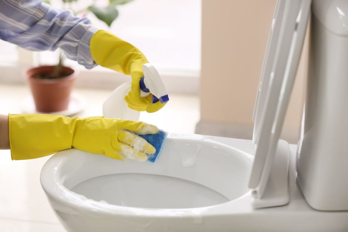 Spruzzare prodotto nel WC
