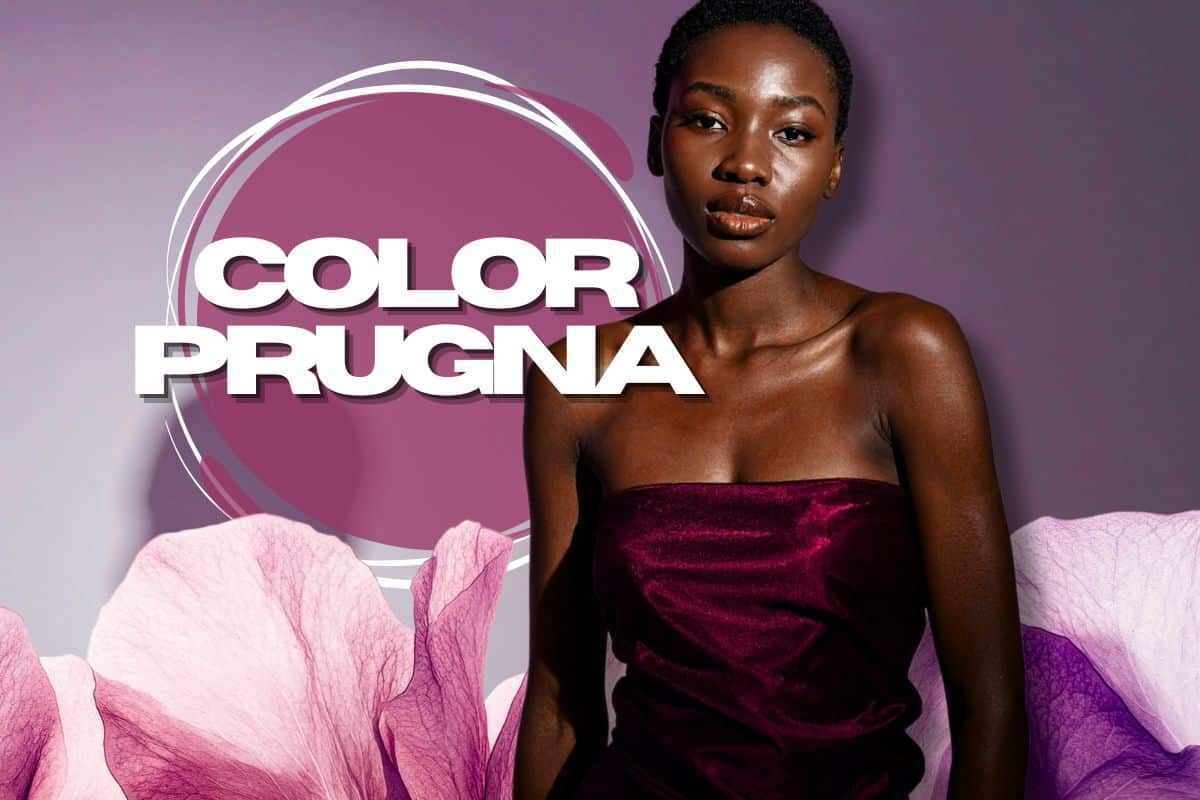 Donna con vestito color prugna