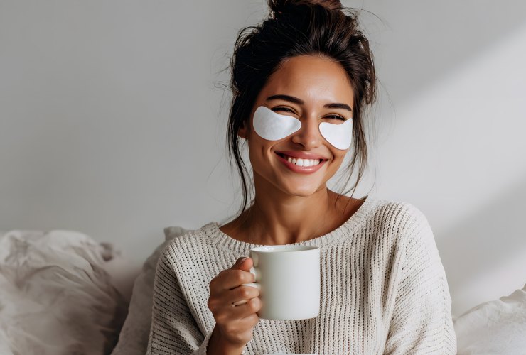 Donna che ha i patch occhi