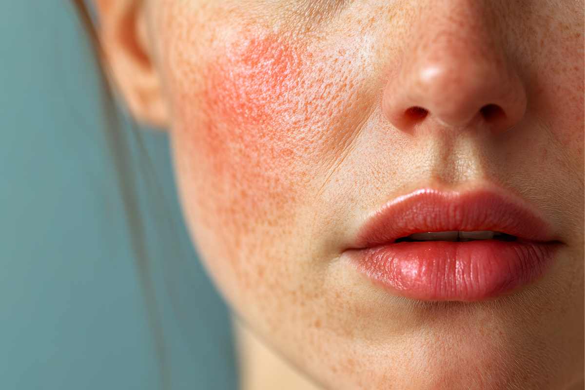 Donna che ha il viso arrossato