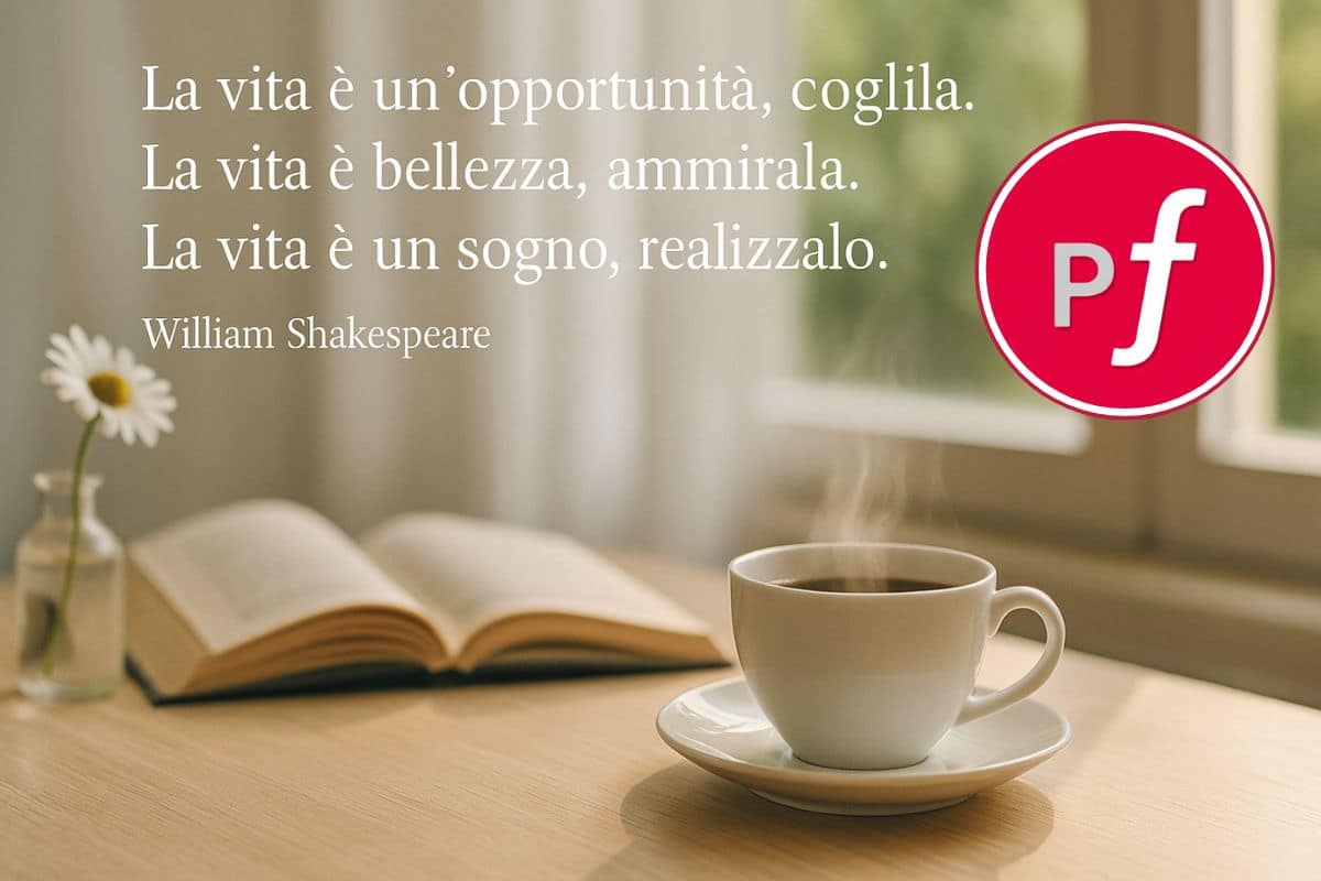 foto con tazza di caffè e frase