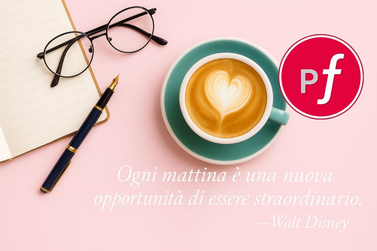 foto con tazza di caffè e frase