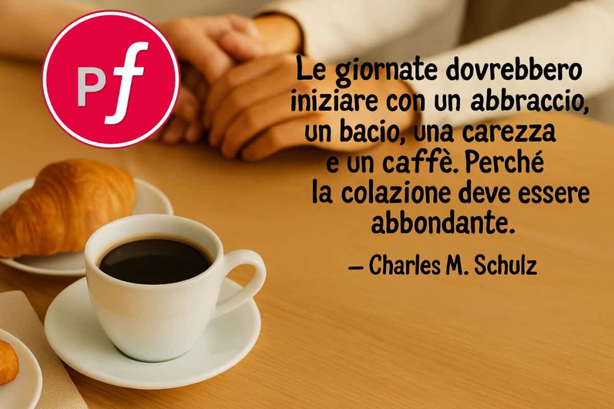 foto con tazza di caffè e frase
