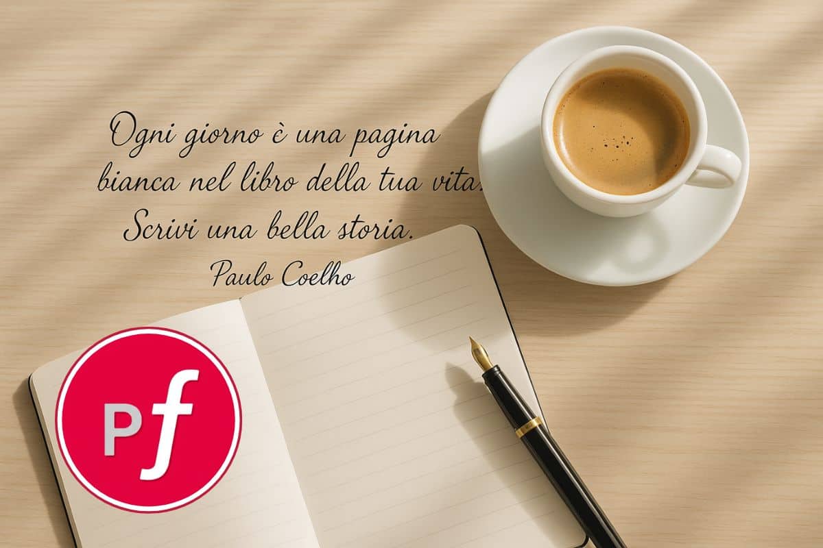 foto con tazza di caffè e frase