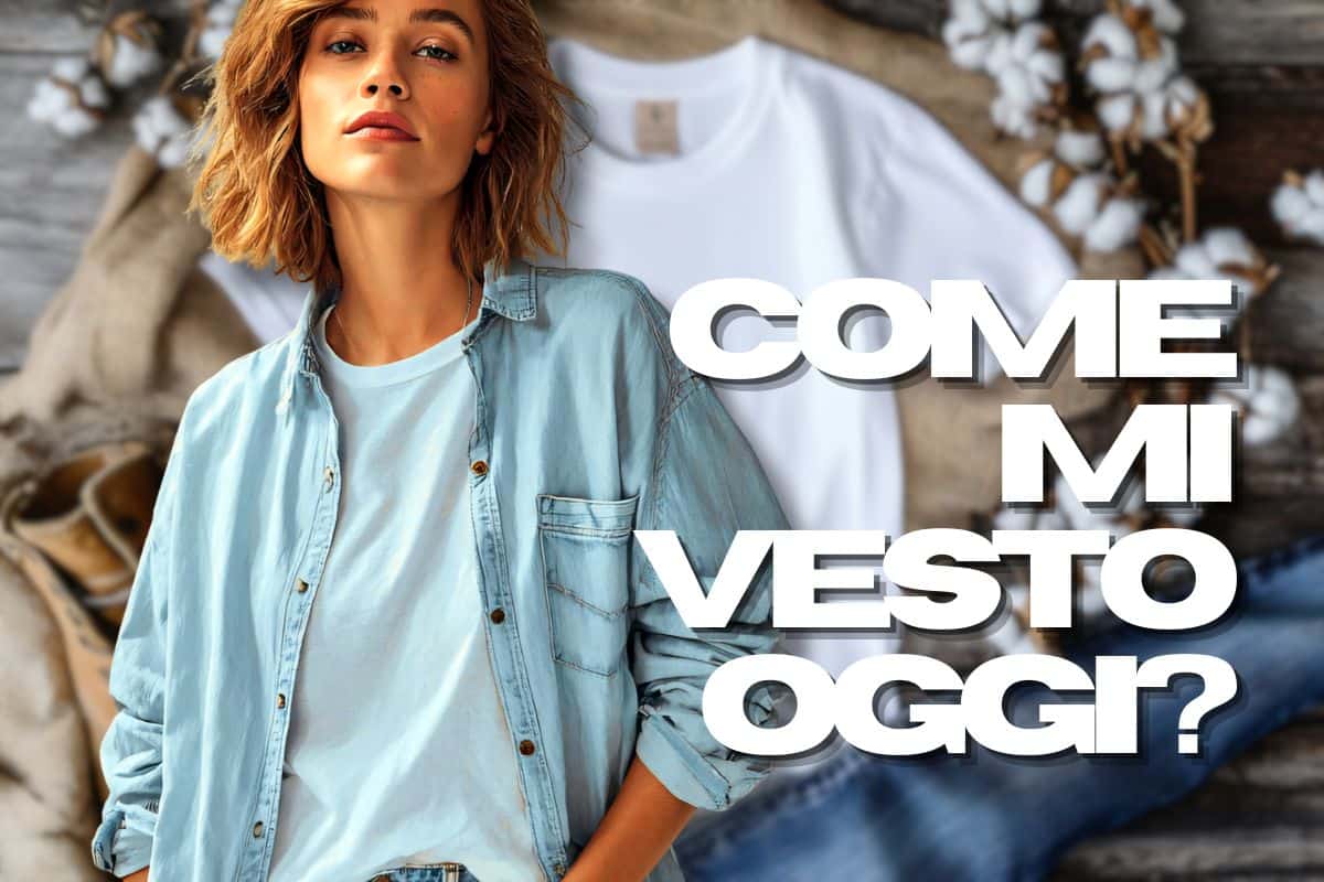 Donna con camicia di jeans