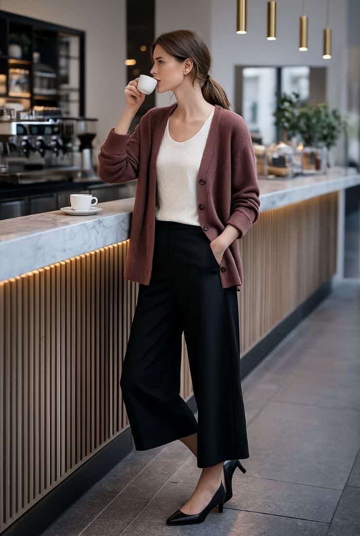 donna con cardigan e pantaloni 