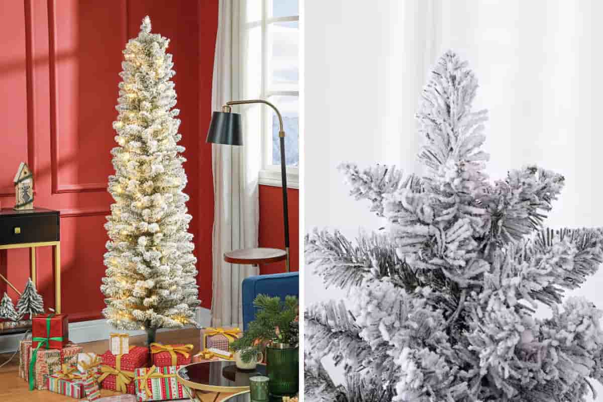 Albero di Natale innevato in salotto