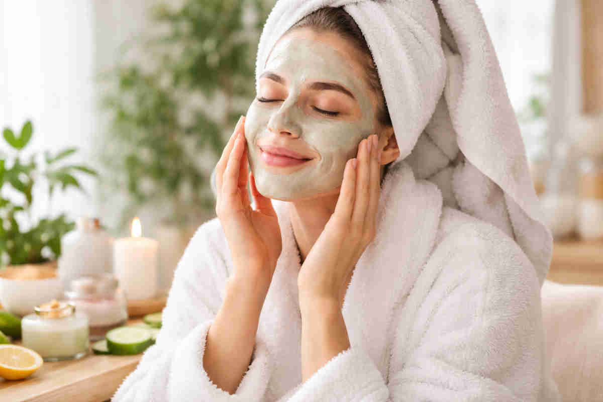 Ragazza che fa una maschera viso con l'argilla