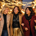 Donne sulla 50ina che passeggiano per le vie della città decorate a festa