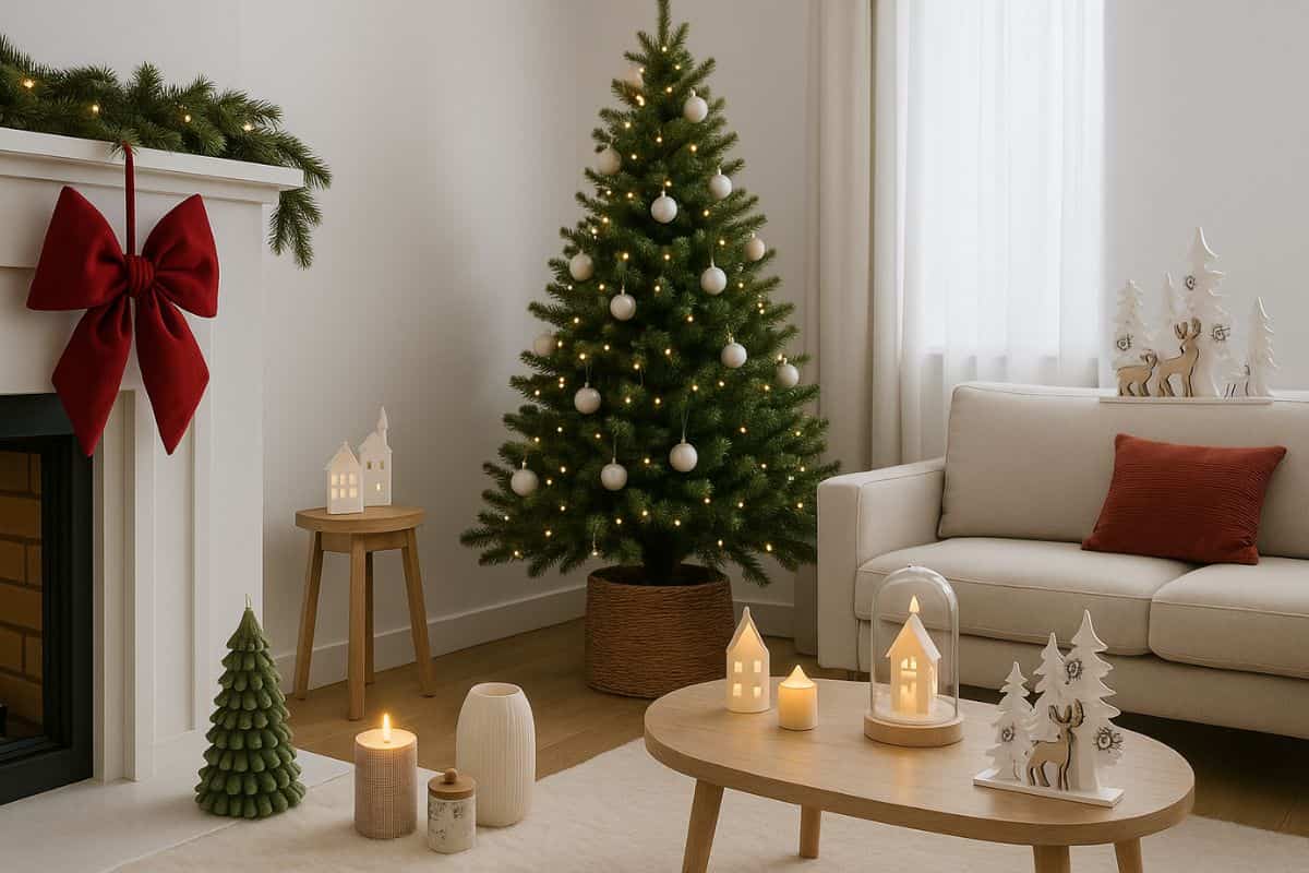 salotto addobbato con decorazioni