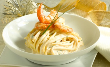 Spaghetti con ricotta e gamberi