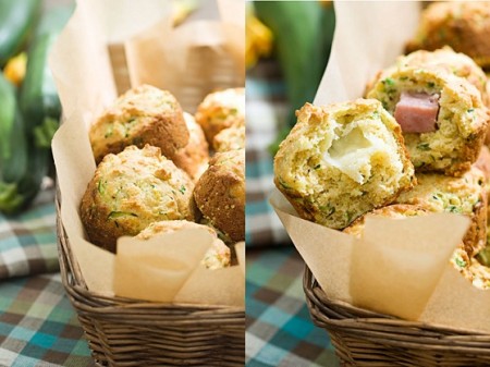 Muffin con zucchine e cubetti di prosciutto cotto