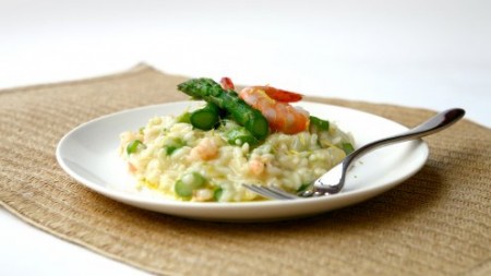 Risotto con scampi e asparagi