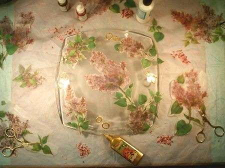 Decoupage su piatto di vetro