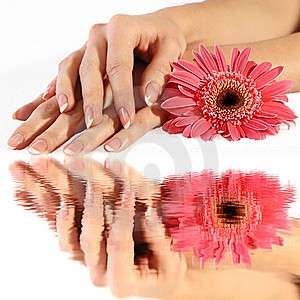 French manicure with flower