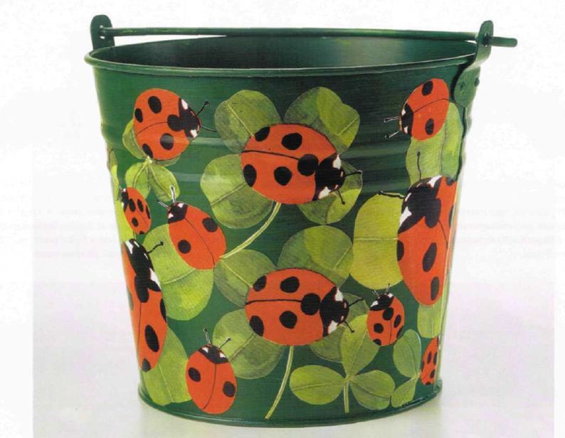 Secchiello in latta coccinelle decoupage