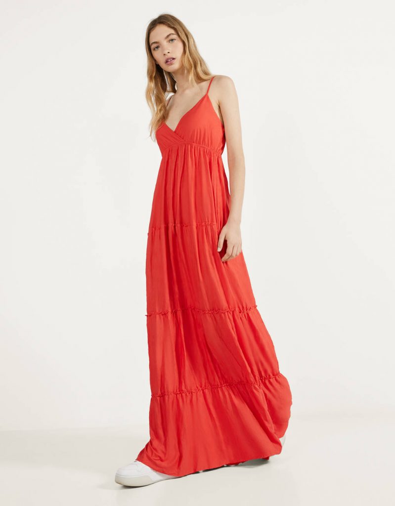 Vestito lungo rosso con bretelle