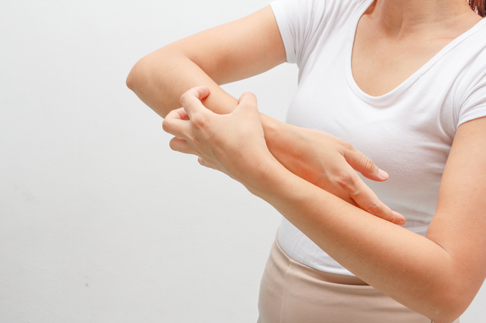 Women scratch the itch with hand. itching, Concept with Healthcare And Medicine.