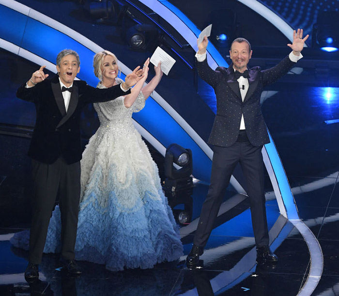 Fiorello, Antonella Clerici e Amadeus, quarta serata Sanremo 2020