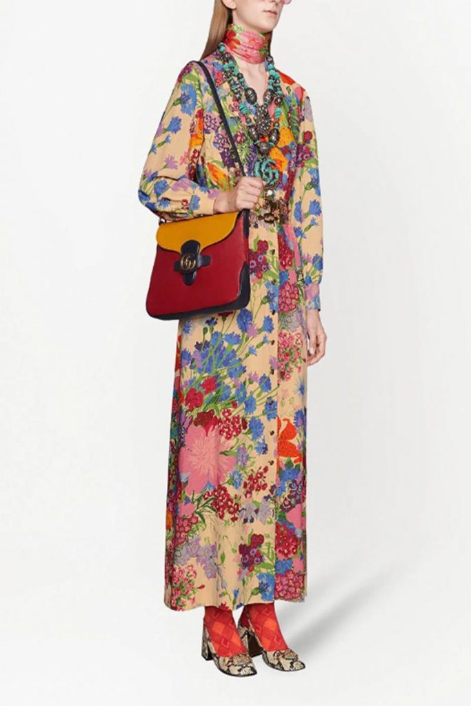 abito fiori borsa gucci
