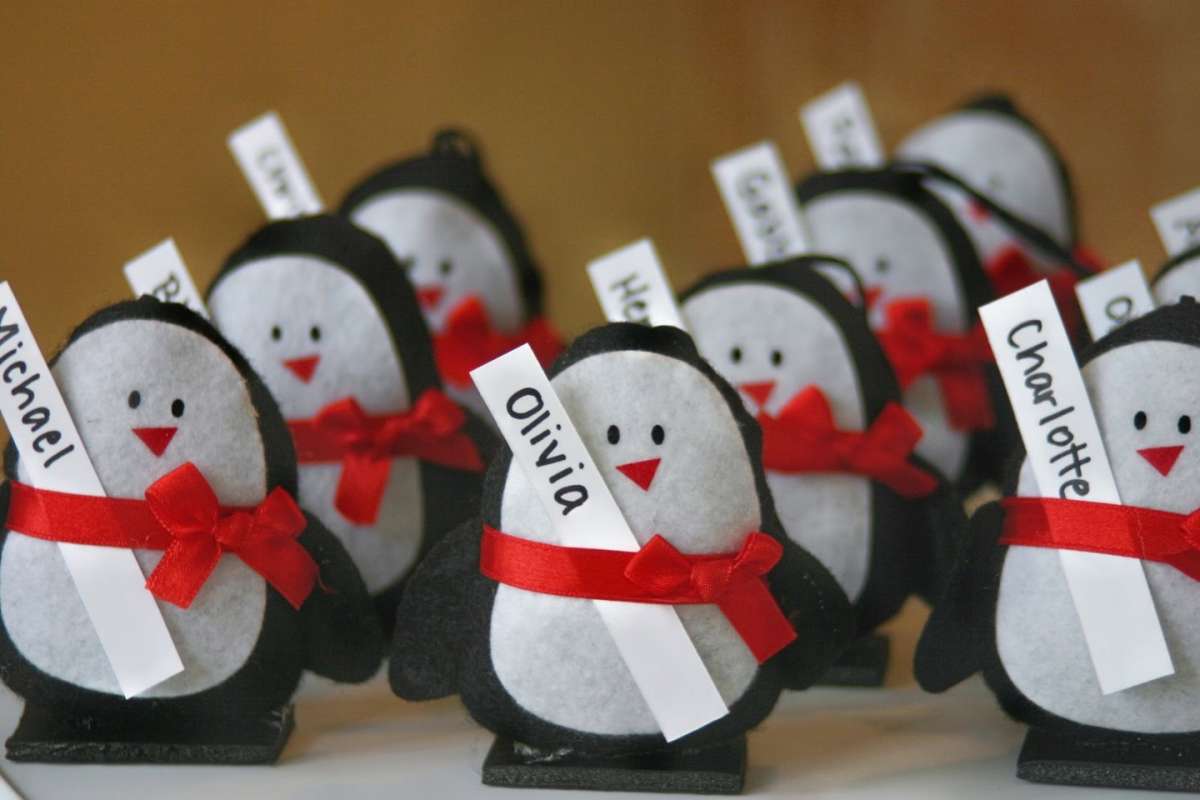 Segnaposto Natale pinguini feltro