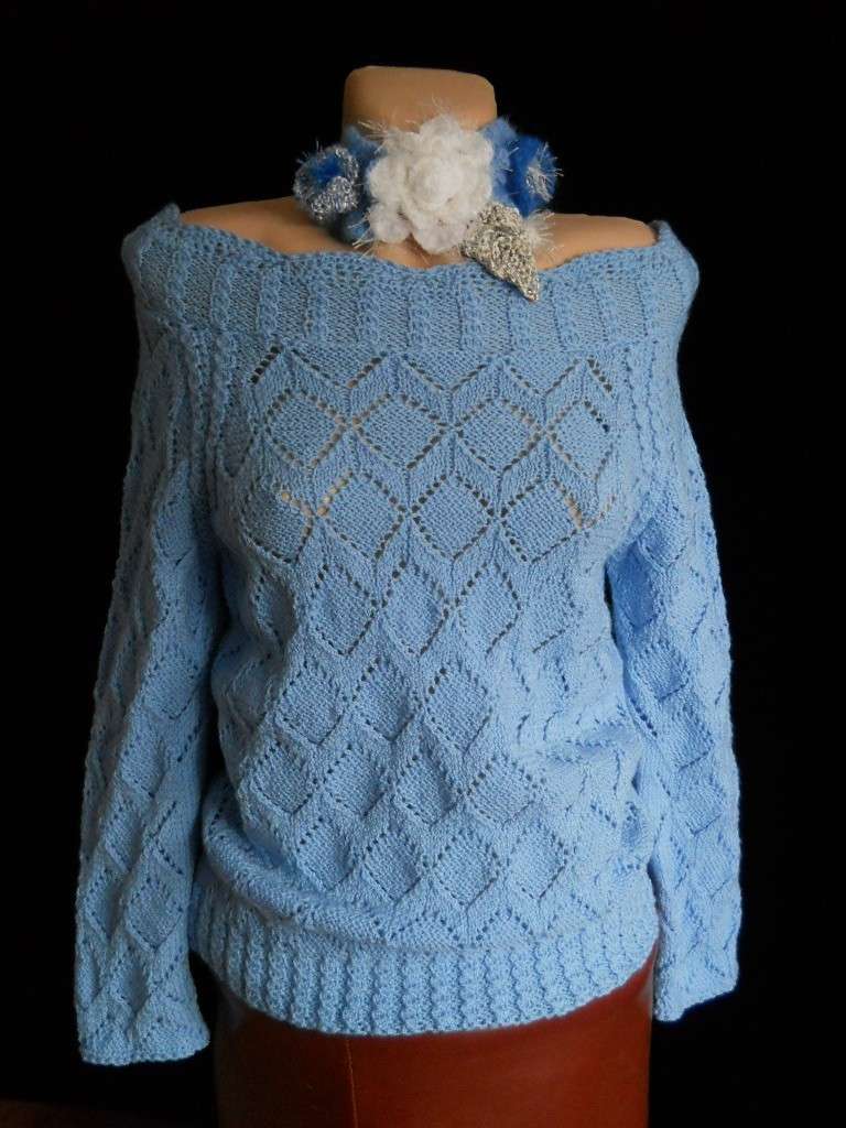 Pullover uncinetto azzurro rombi