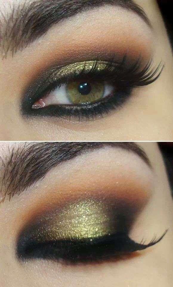 Trucco nero e oro per occhi verdi
