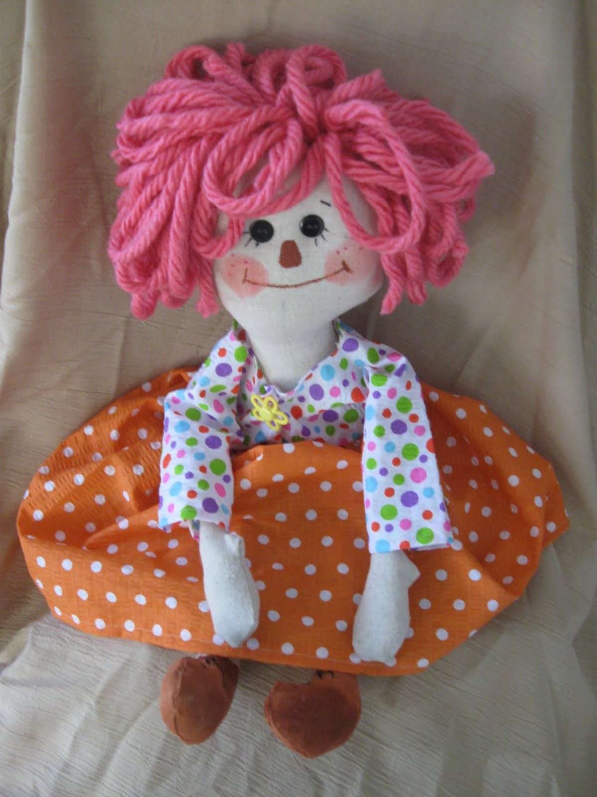 Bambola di pezza capelli rosa