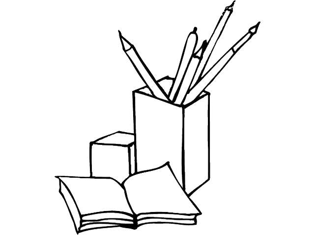Disegno sulla scuola da colorare con penne e matite