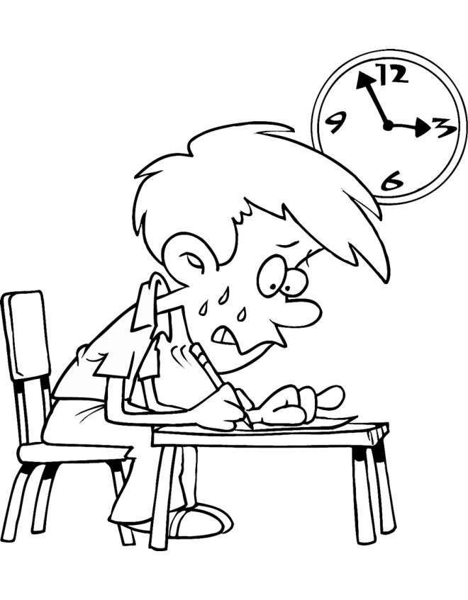 Disegno sulla scuola da colorare con un bambino durante la verifica