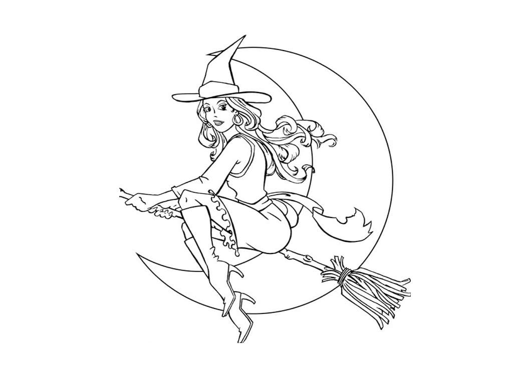 Disegni per Halloween: strega sulla luna