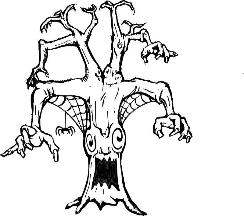 Disegno con albero infestato per Halloween