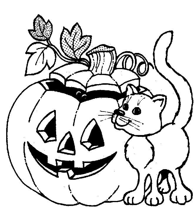 Disegno con zucca di Halloween e un gatto