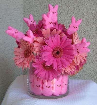 Decorazioni Pasqua fiori rosa coniglietti