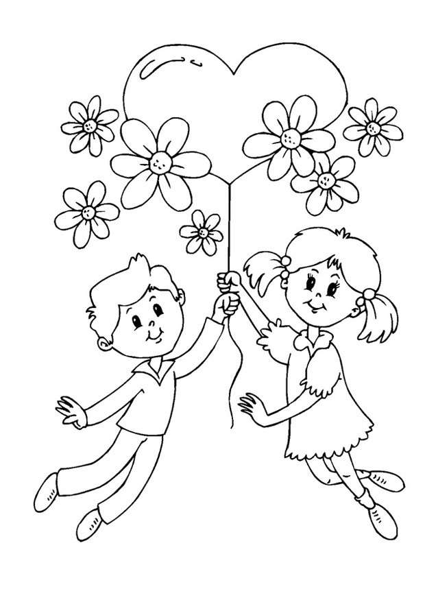 Bambini con fiori e palloncino