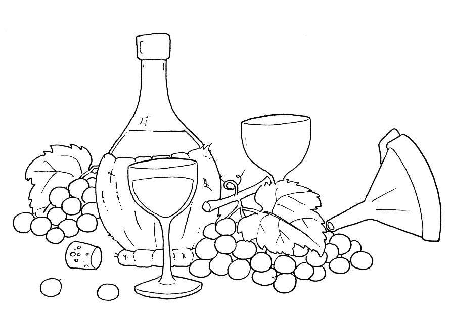Disegno da colorare con uva e vino