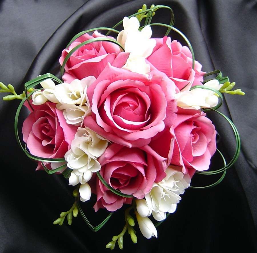 Bouquet sposa rose rosa e fresia bianca